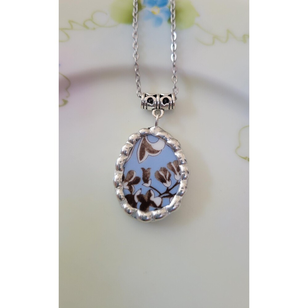 Martha Stewart Wedgwood Conservatory Necklace Upcycled Broken Pendant